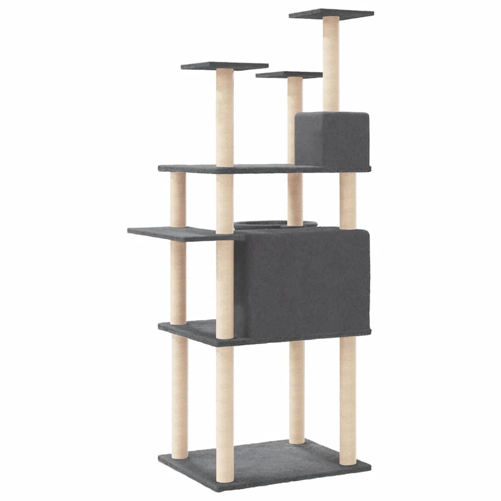 vidaXL Cat Tree with Sisal Scratching Posts Dark Grey 166 cm 5