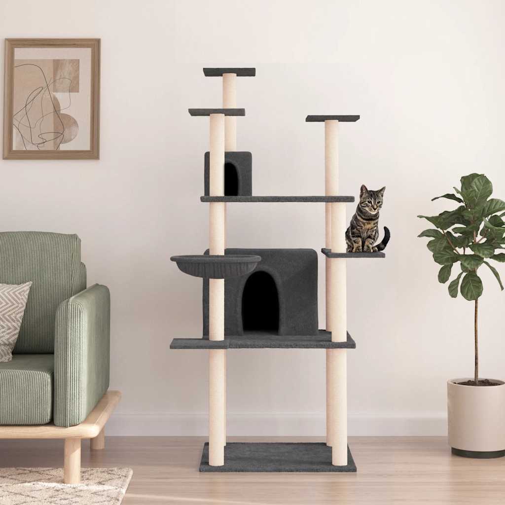 vidaXL Cat Tree with Sisal Scratching Posts Dark Grey 166 cm 1