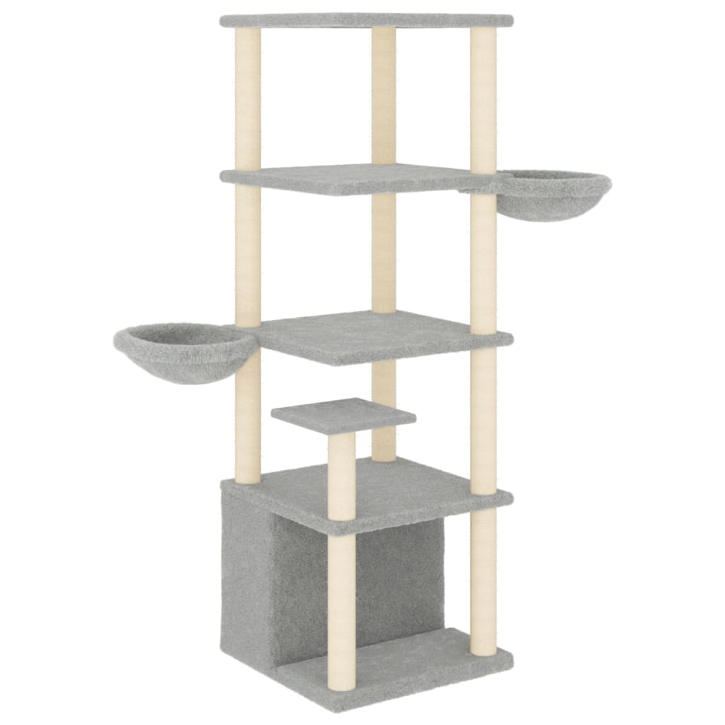 vidaXL Cat Tree with Sisal Scratching Posts Light Grey 147 cm 2