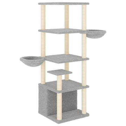 vidaXL Cat Tree with Sisal Scratching Posts Light Grey 147 cm 2