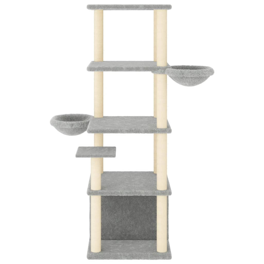 vidaXL Cat Tree with Sisal Scratching Posts Light Grey 147 cm 3
