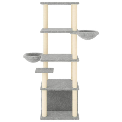 vidaXL Cat Tree with Sisal Scratching Posts Light Grey 147 cm 3