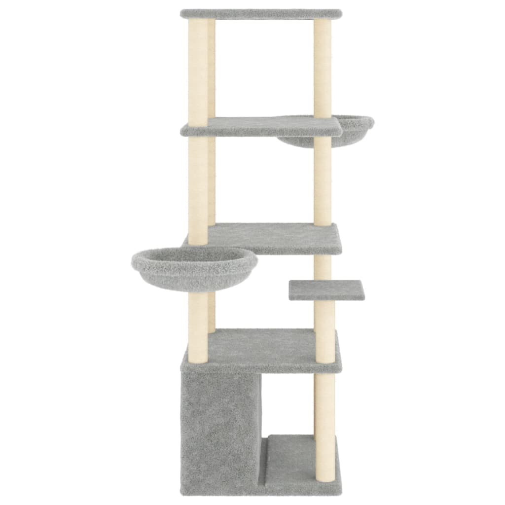 vidaXL Cat Tree with Sisal Scratching Posts Light Grey 147 cm 4