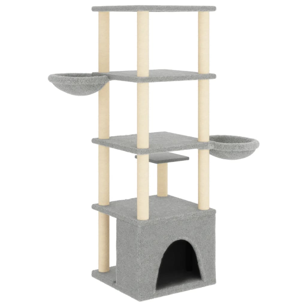 vidaXL Cat Tree with Sisal Scratching Posts Light Grey 147 cm 5
