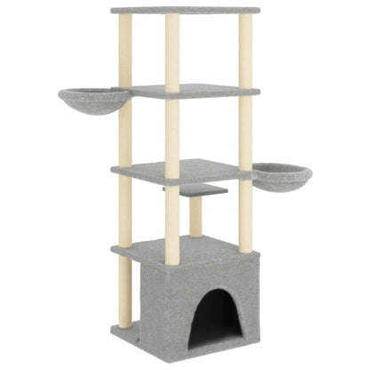 vidaXL Cat Tree with Sisal Scratching Posts Light Grey 147 cm 5