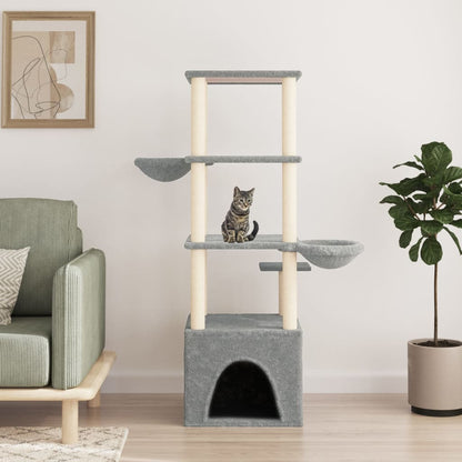 vidaXL Cat Tree with Sisal Scratching Posts Light Grey 147 cm 1