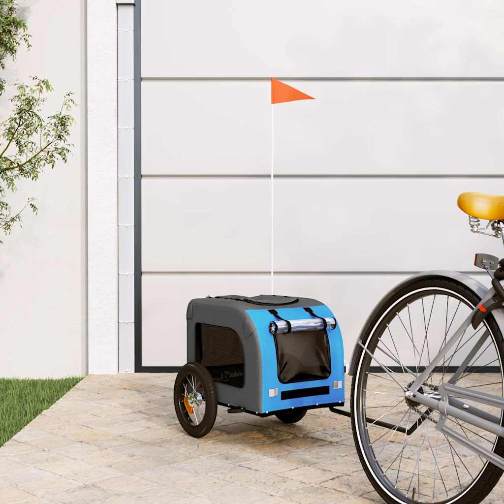 vidaXL Pet Bike Trailer Blue and Grey Oxford Fabric and Iron 1