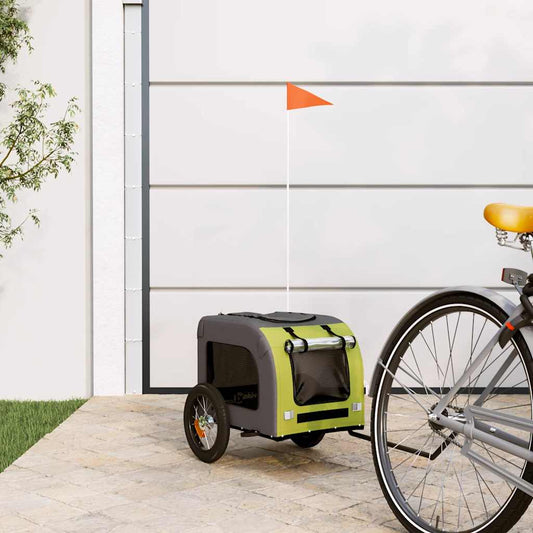 vidaXL Pet Bike Trailer Green and Grey Oxford Fabric and Iron 1