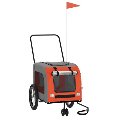 vidaXL Pet Bike Trailer | Orange and Grey | Oxford fabric, Iron, PVC | Compact 2