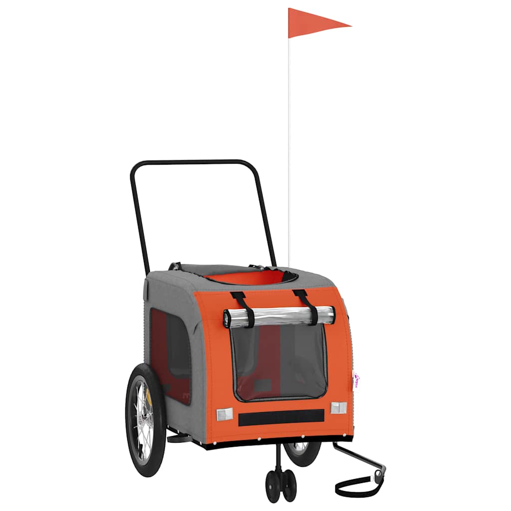 vidaXL Pet Bike Trailer | Orange and Grey | Oxford fabric, Iron, PVC | Compact 3