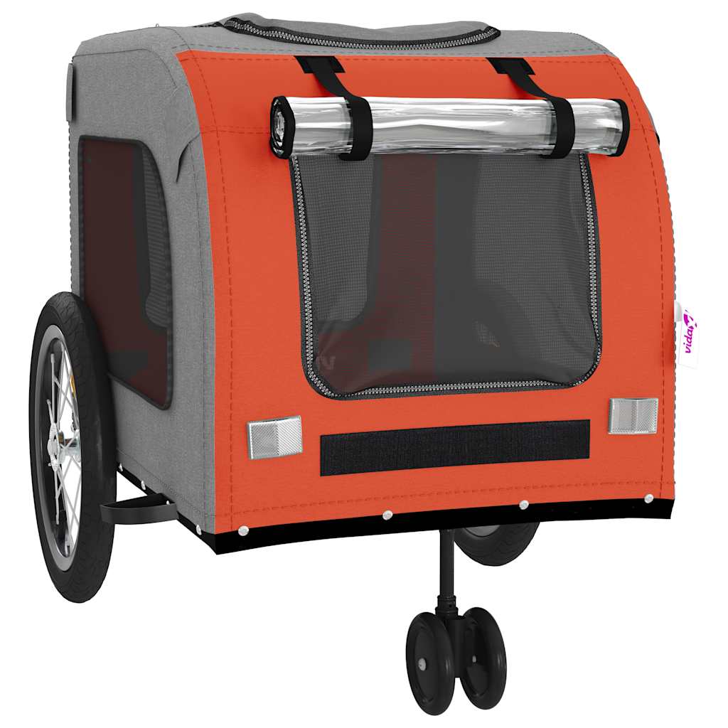 vidaXL Pet Bike Trailer | Orange and Grey | Oxford fabric, Iron, PVC | Compact 5