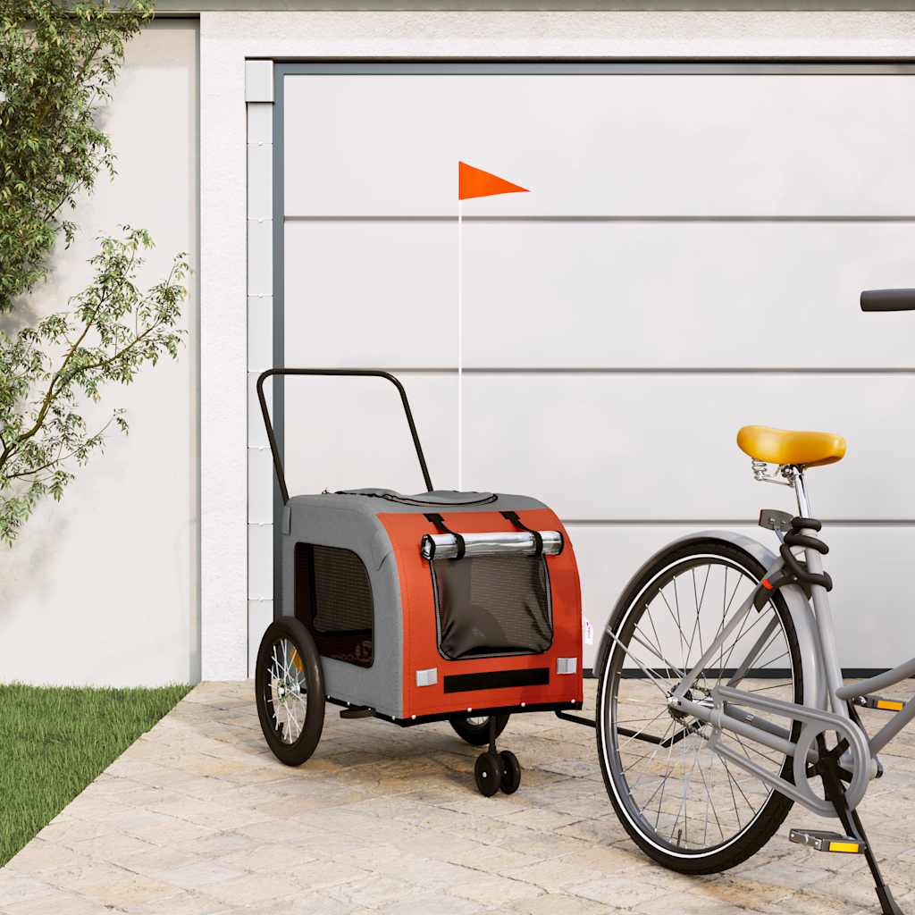 vidaXL Pet Bike Trailer | Orange and Grey | Oxford fabric, Iron, PVC | Compact 1
