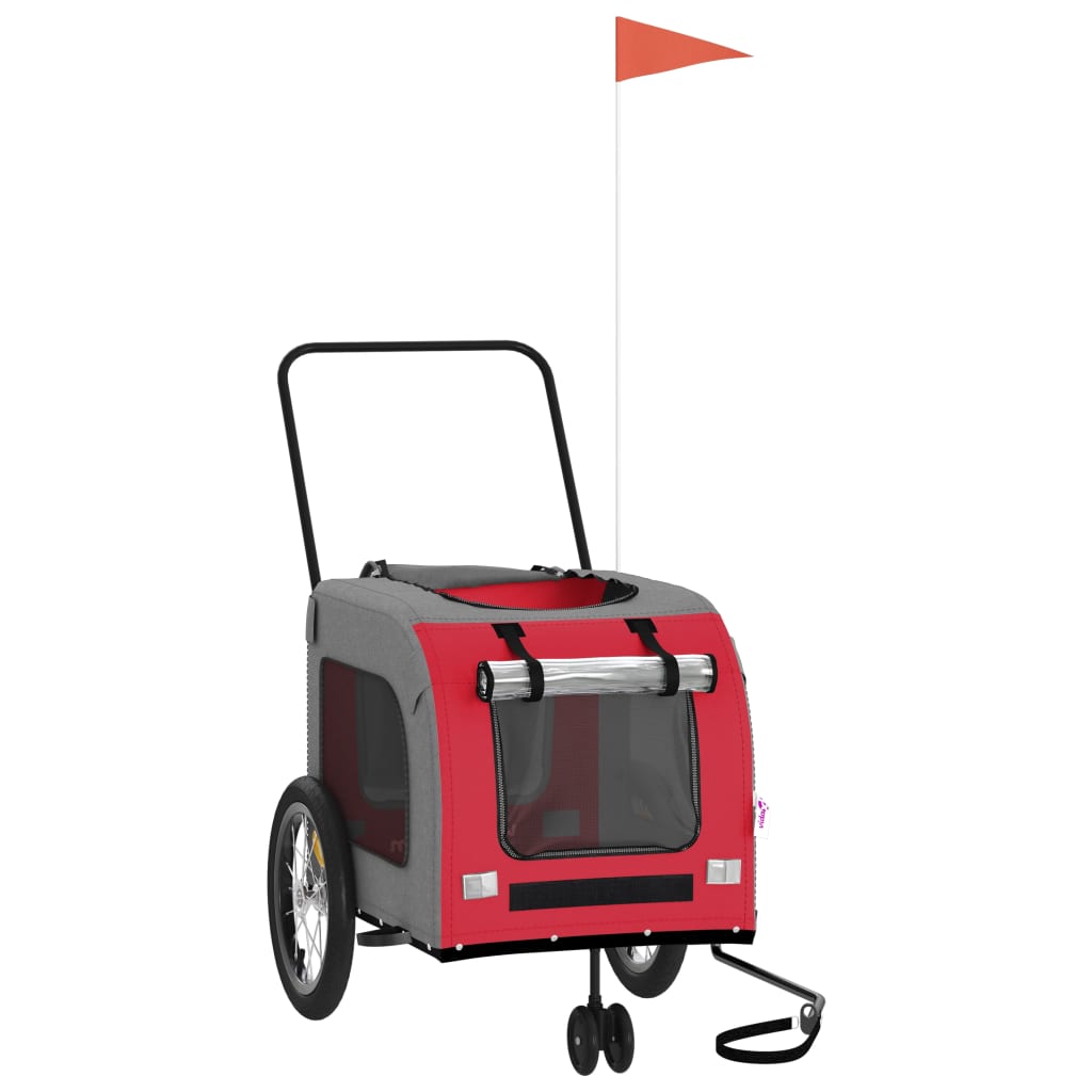 vidaXL Pet Bike Trailer Red and Grey Oxford Fabric and Iron 3