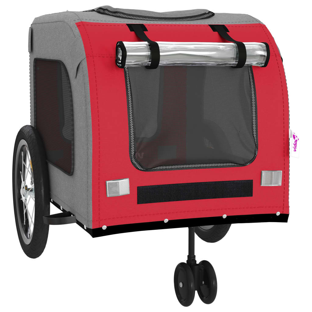 vidaXL Pet Bike Trailer Red and Grey Oxford Fabric and Iron 5