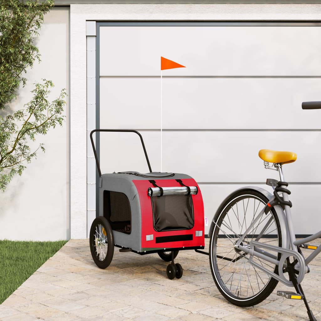 vidaXL Pet Bike Trailer Red and Grey Oxford Fabric and Iron 1