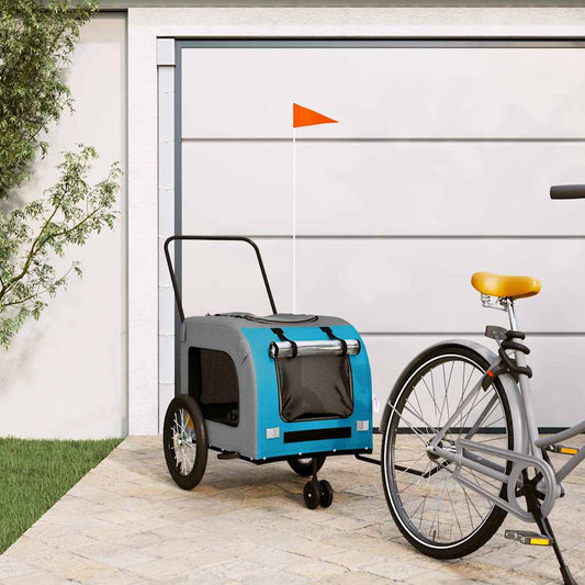 vidaXL Pet Bike Trailer Blue and Grey Oxford Fabric and Iron 1