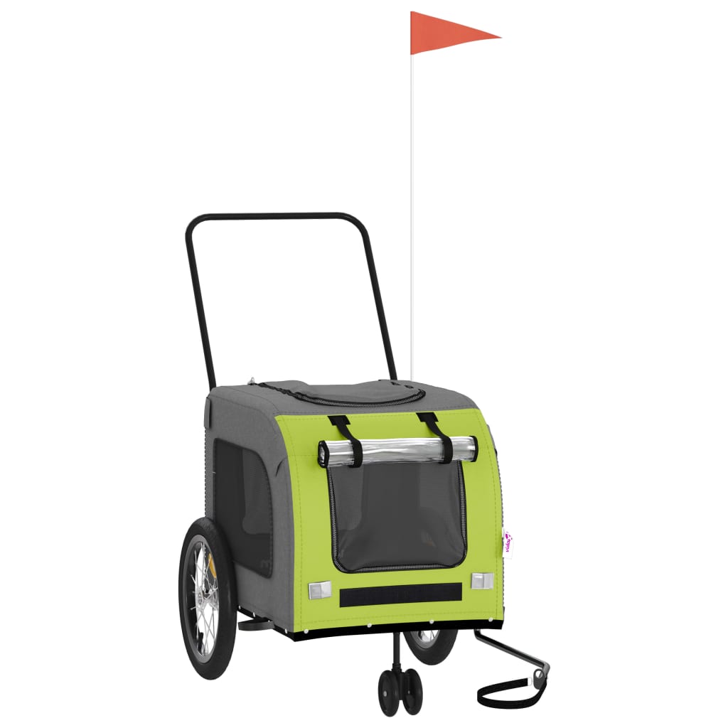 vidaXL Pet Bike Trailer Green and Grey Oxford Fabric and Iron 2