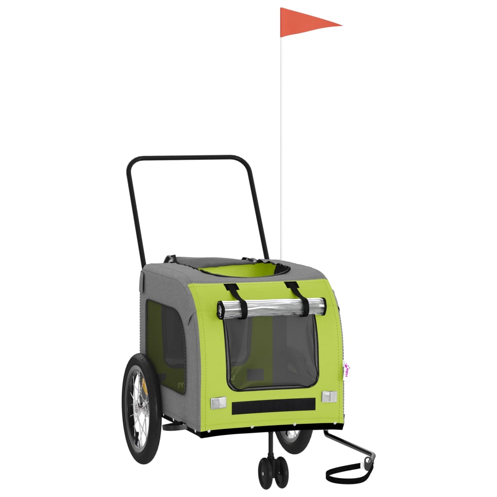 vidaXL Pet Bike Trailer Green and Grey Oxford Fabric and Iron 3