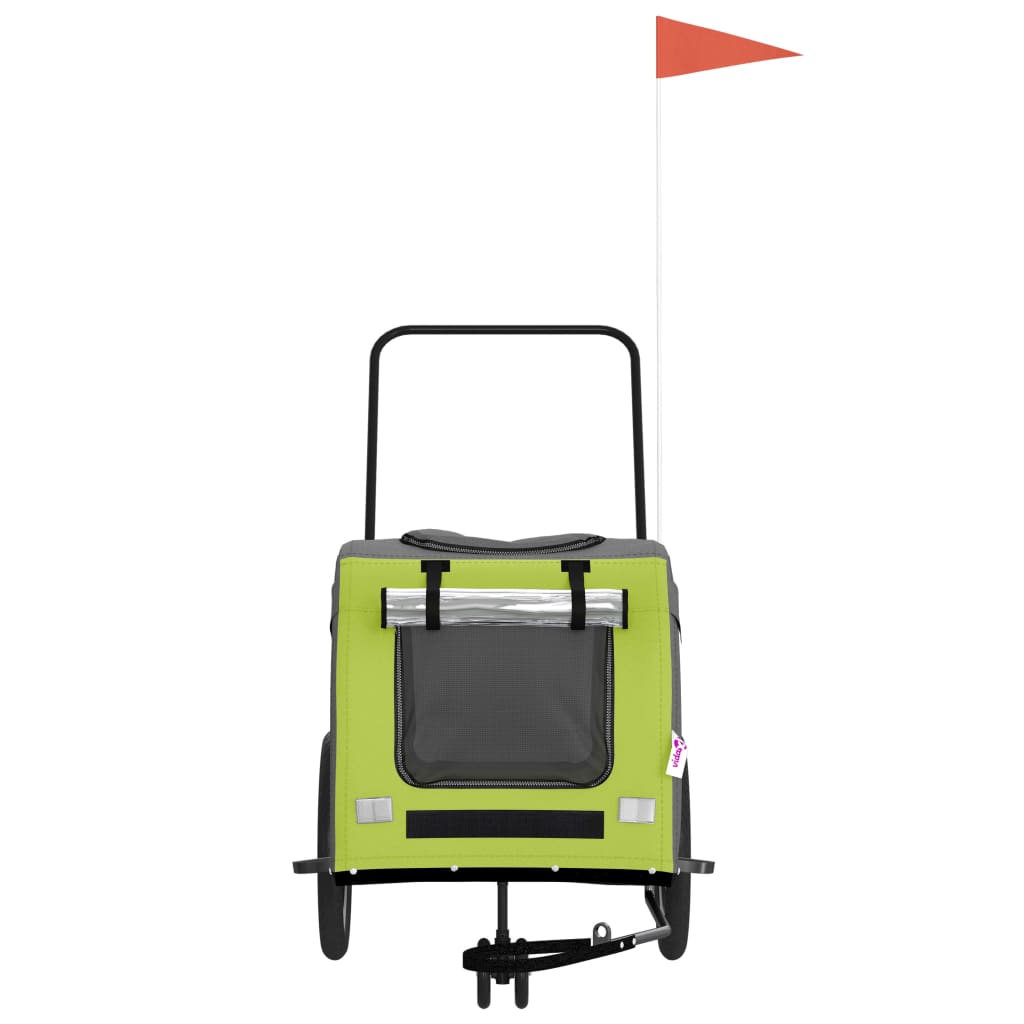 vidaXL Pet Bike Trailer Green and Grey Oxford Fabric and Iron 4