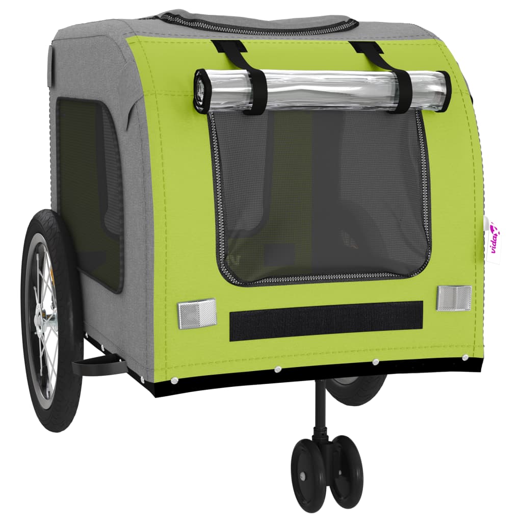 vidaXL Pet Bike Trailer Green and Grey Oxford Fabric and Iron 5