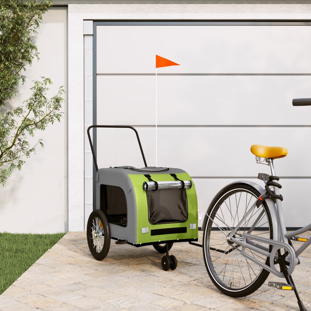 vidaXL Pet Bike Trailer Green and Grey Oxford Fabric and Iron 1