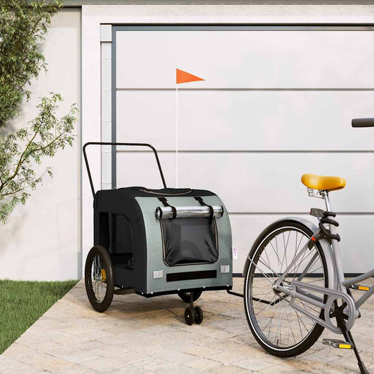 Pet Bike Trailer and Grey Oxford Fabric and Iron Width 68 cm Black and grey