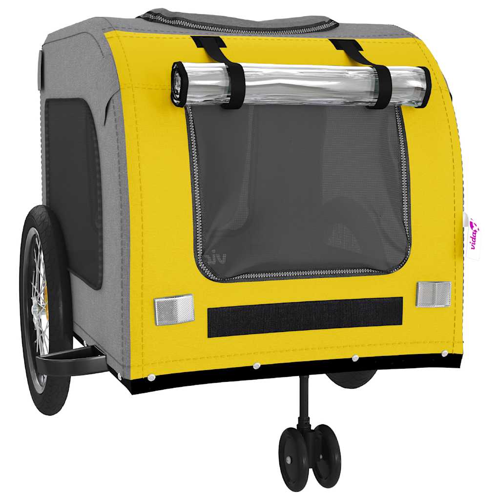 vidaXL Pet Bike Trailer | Yellow and Grey | Oxford Fabric, Iron, PVC 5