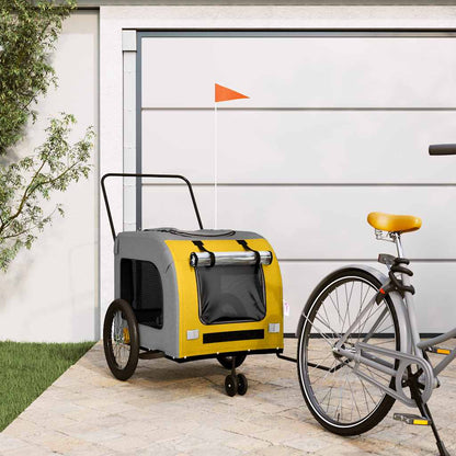 vidaXL Pet Bike Trailer | Yellow and Grey | Oxford Fabric, Iron, PVC 1