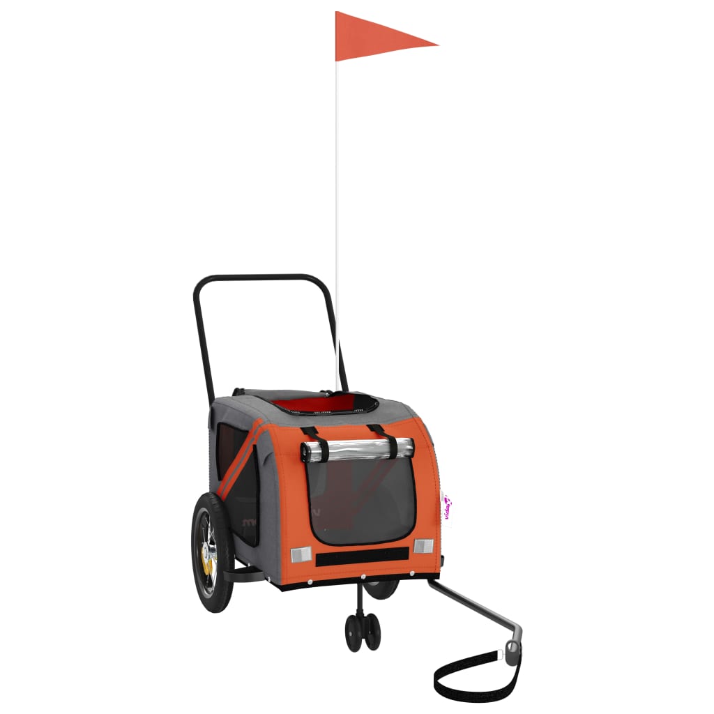 vidaXL Pet Bike Trailer Orange and Black Oxford Fabric and Iron 3