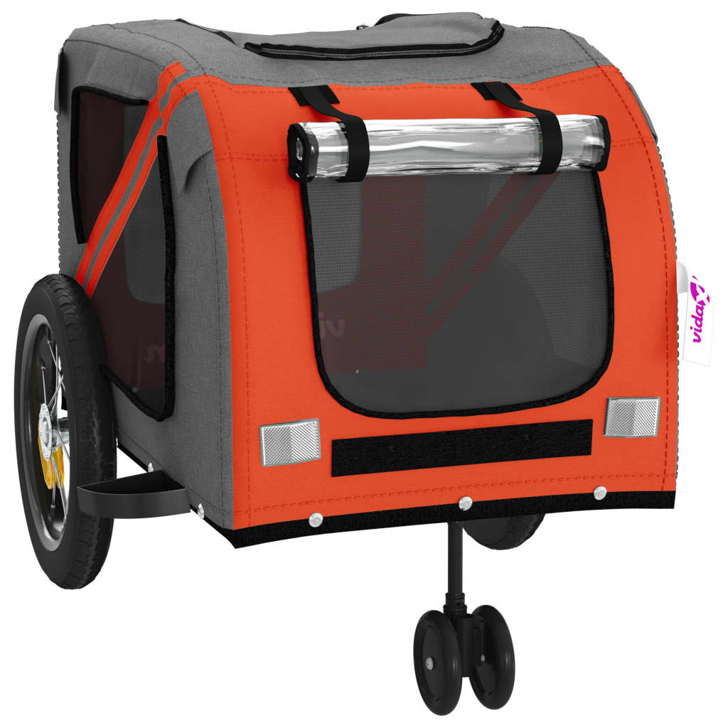 vidaXL Pet Bike Trailer Orange and Black Oxford Fabric and Iron 5