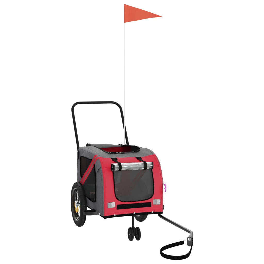 vidaXL Pet Bike Trailer Red and Black Oxford Fabric and Iron 3
