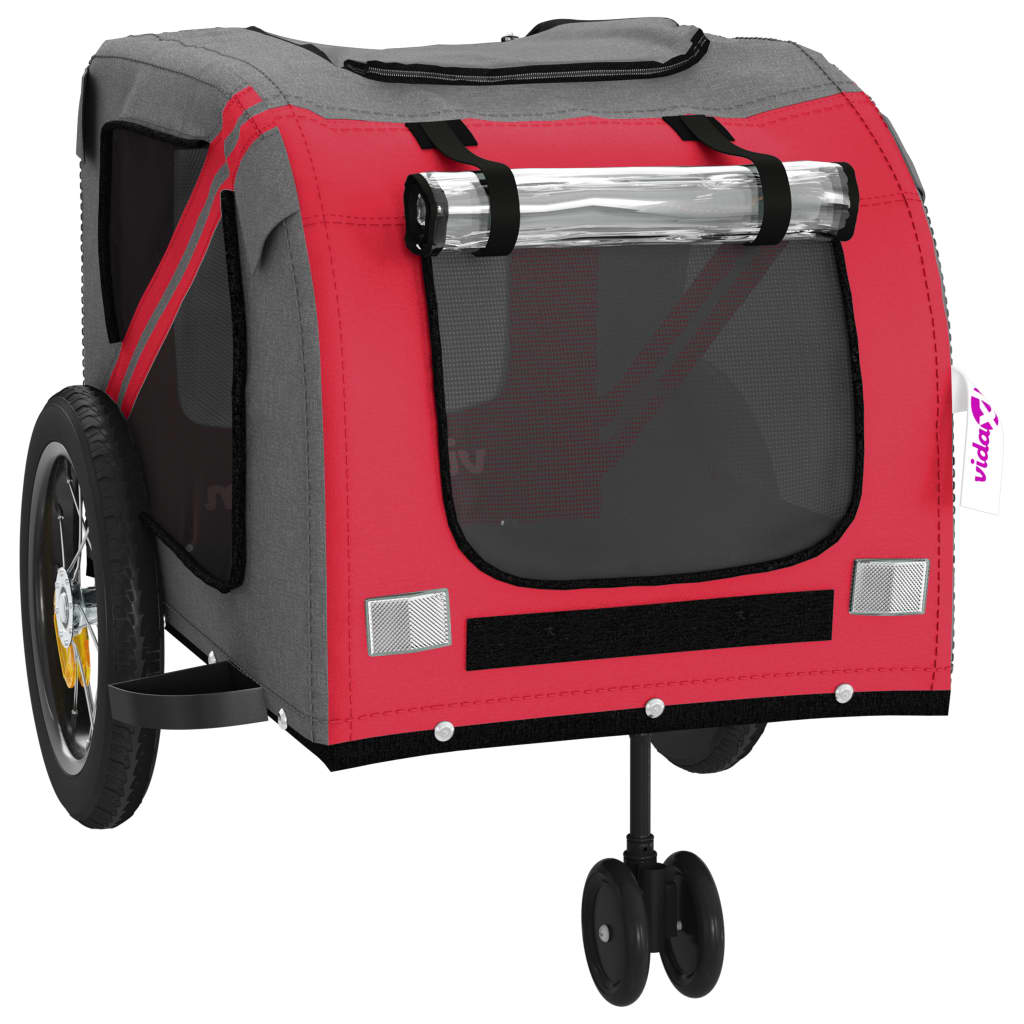 vidaXL Pet Bike Trailer Red and Black Oxford Fabric and Iron 5