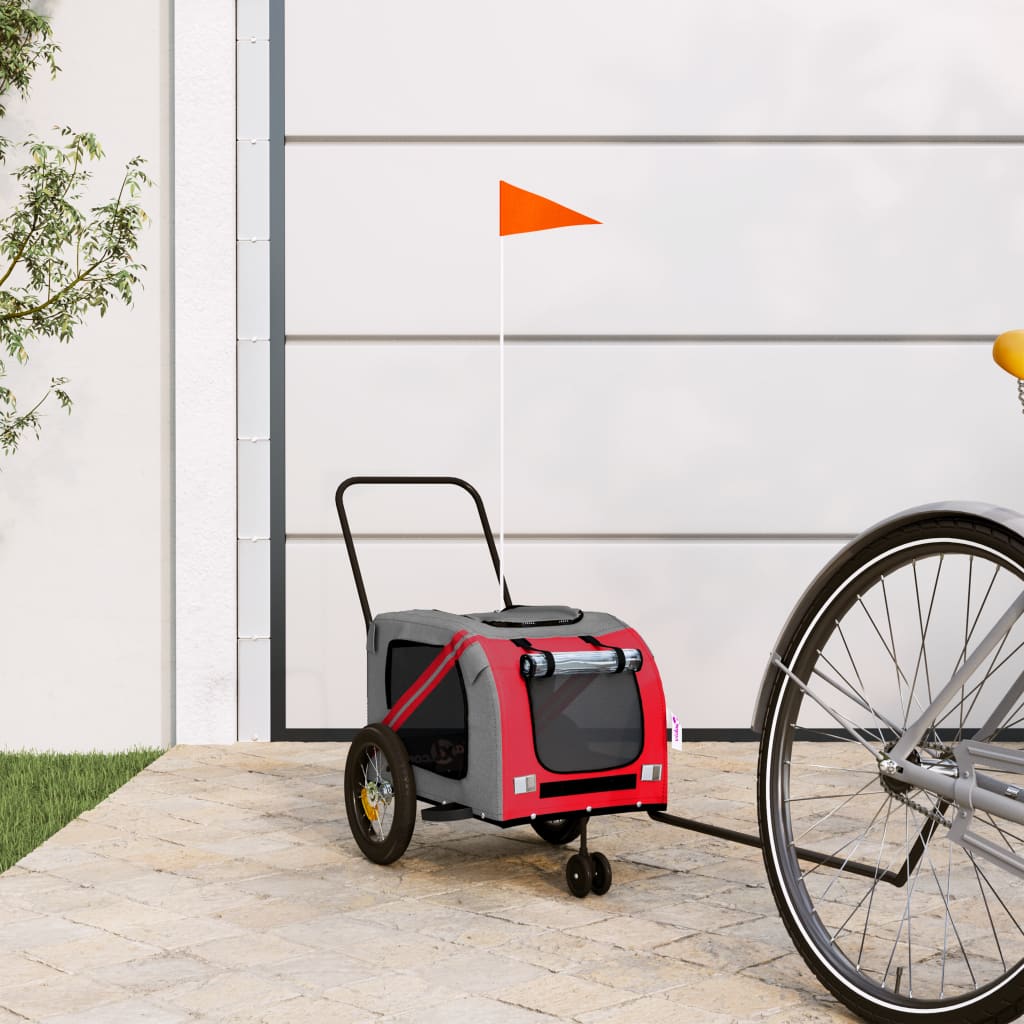 vidaXL Pet Bike Trailer Red and Black Oxford Fabric and Iron 1