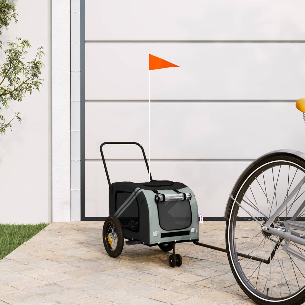 vidaXL Pet Bike Trailer Grey and Black Oxford Fabric and Iron 1