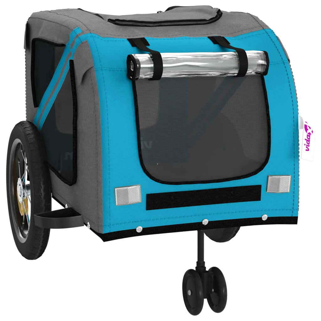 vidaXL Pet Bike Trailer Blue and Black Oxford Fabric and Iron 5