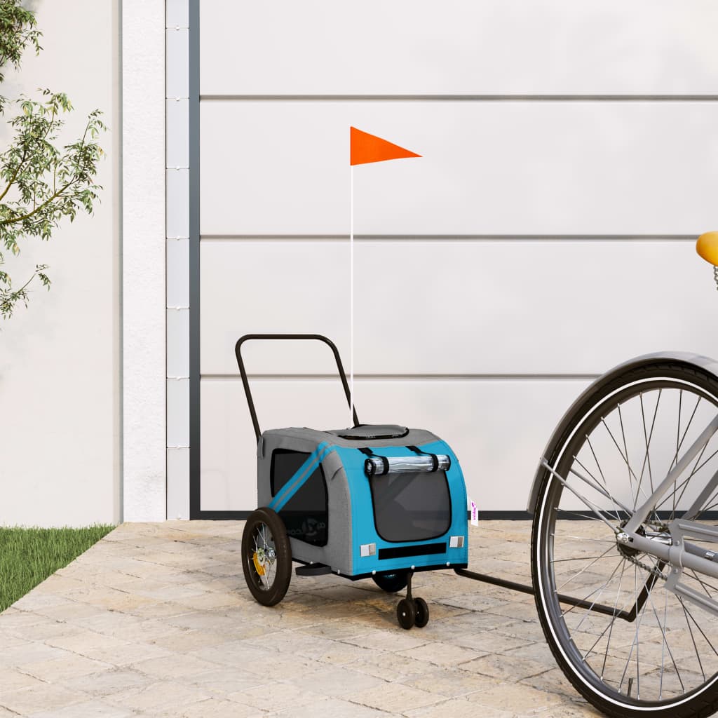 vidaXL Pet Bike Trailer Blue and Black Oxford Fabric and Iron 1