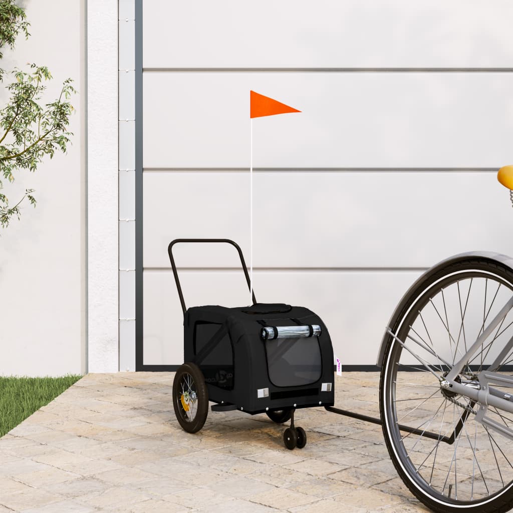 vidaXL Pet Bike Trailer and Black Oxford Fabric and Iron Depth 52 cm