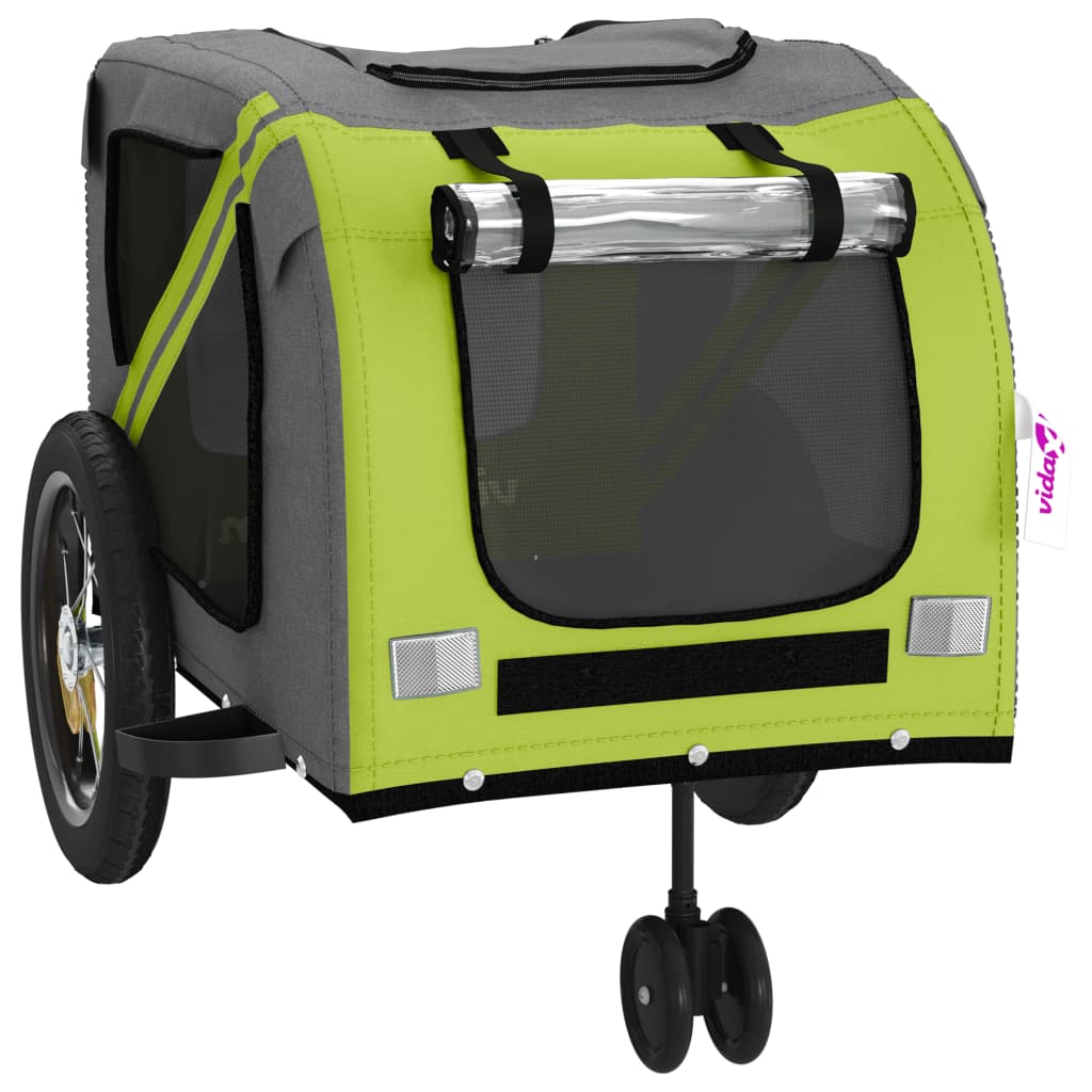 vidaXL Pet Bike Trailer Green and Black Oxford Fabric and Iron 5