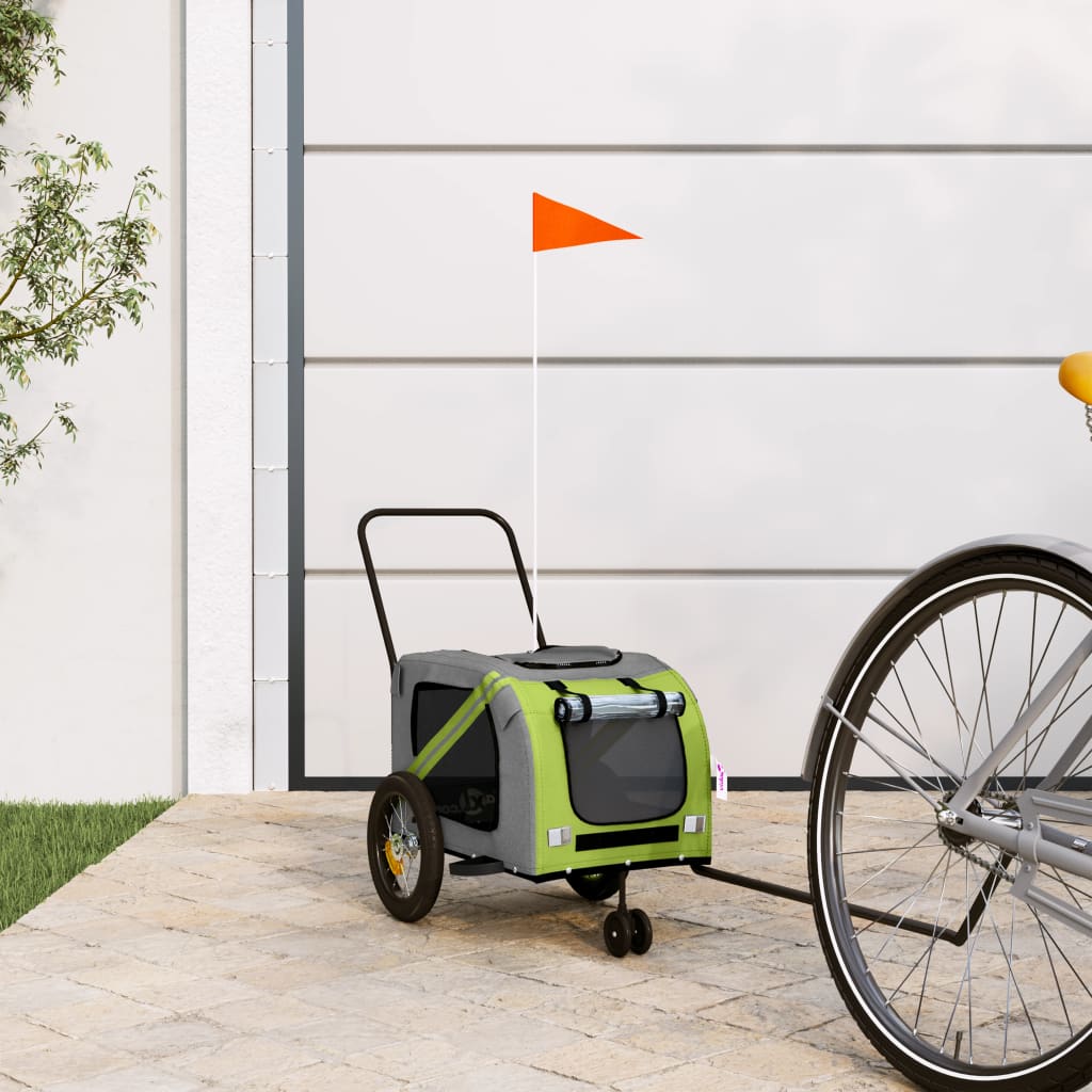 vidaXL Pet Bike Trailer Green and Black Oxford Fabric and Iron 1