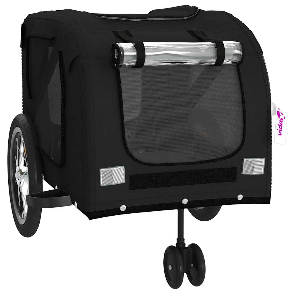 Pet Bike Trailer and Grey Oxford Fabric and Iron Depth 63 cm Black 121 cm 65 cm