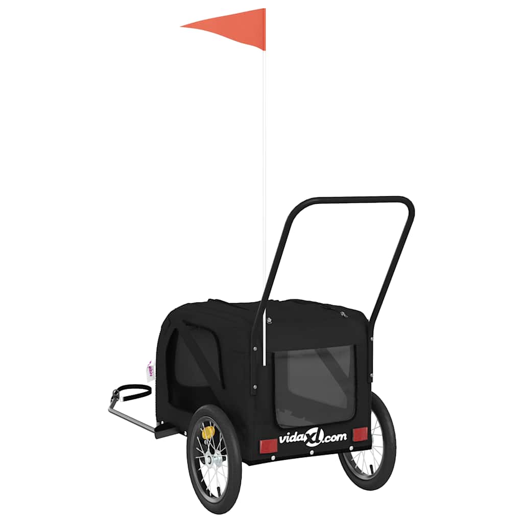 Pet Bike Trailer and Grey Oxford Fabric and Iron Depth 63 cm Black 121 cm 65 cm
