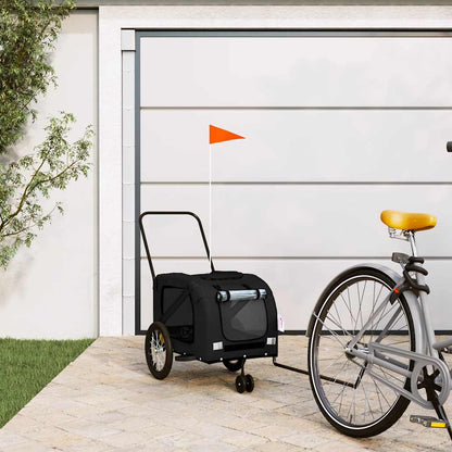 Pet Bike Trailer and Grey Oxford Fabric and Iron Depth 63 cm Black 121 cm 65 cm