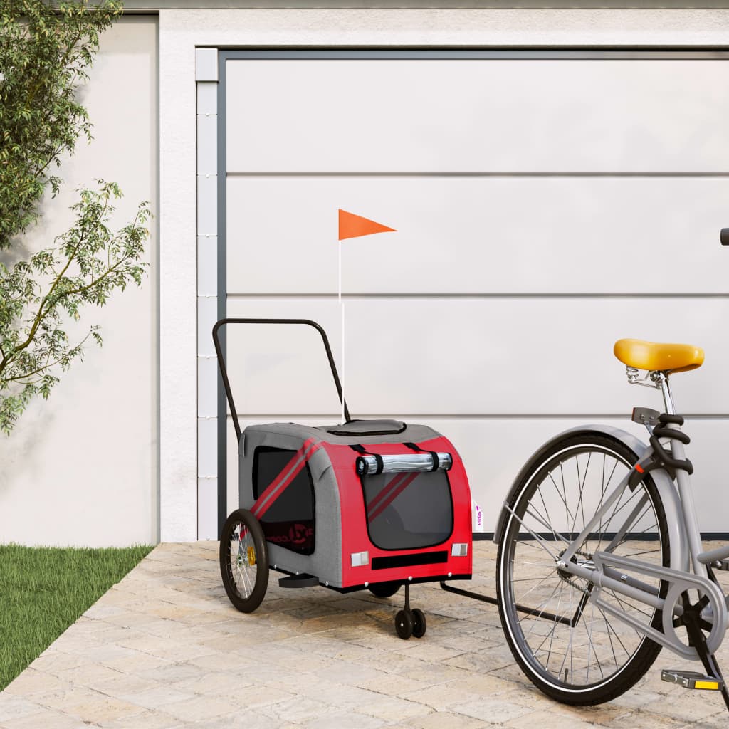 vidaXL Pet Bike Trailer and Grey Oxford Fabric and Iron Depth 68 cm