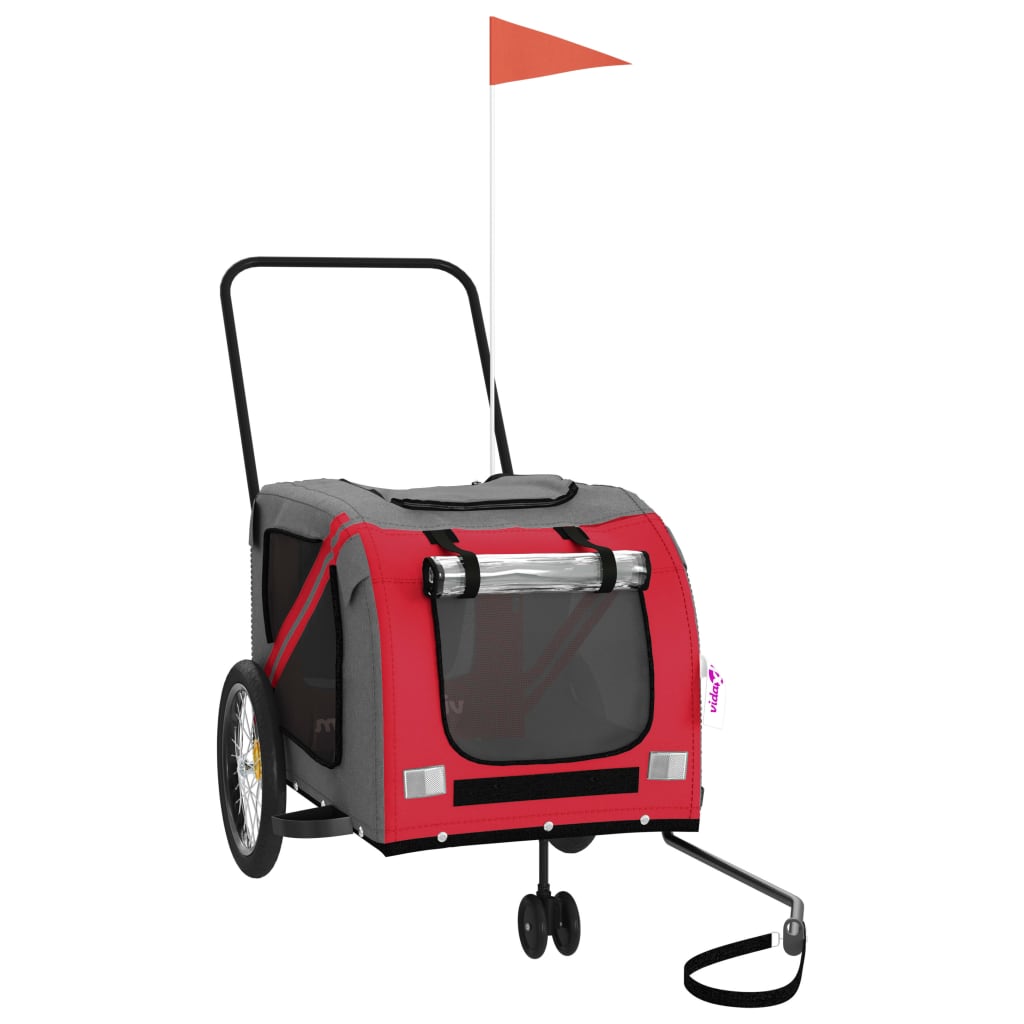 vidaXL Pet Bike Trailer Red and Grey Oxford Fabric and Iron 2