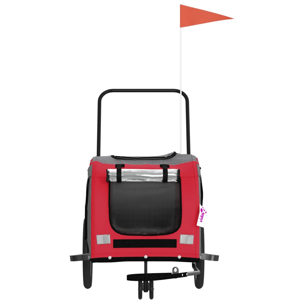 vidaXL Pet Bike Trailer Red and Grey Oxford Fabric and Iron 4