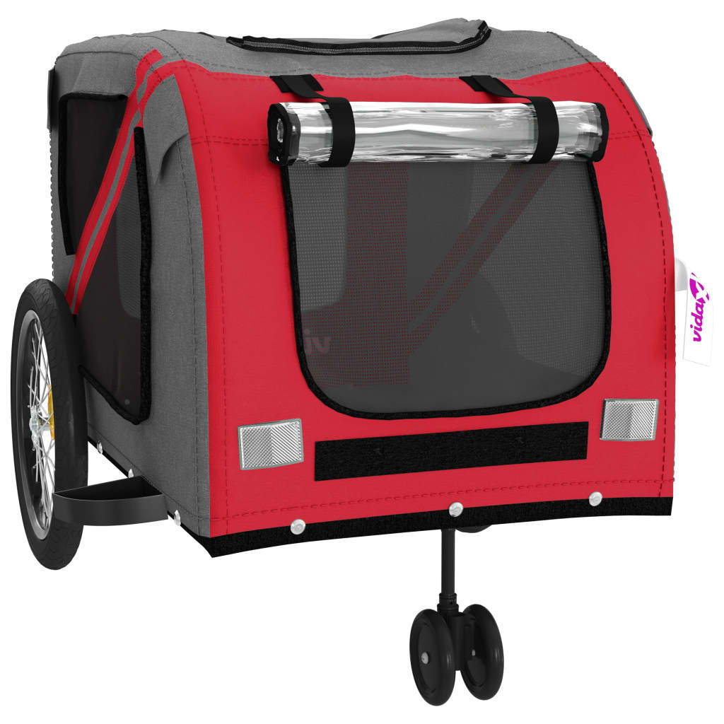 vidaXL Pet Bike Trailer Red and Grey Oxford Fabric and Iron 5
