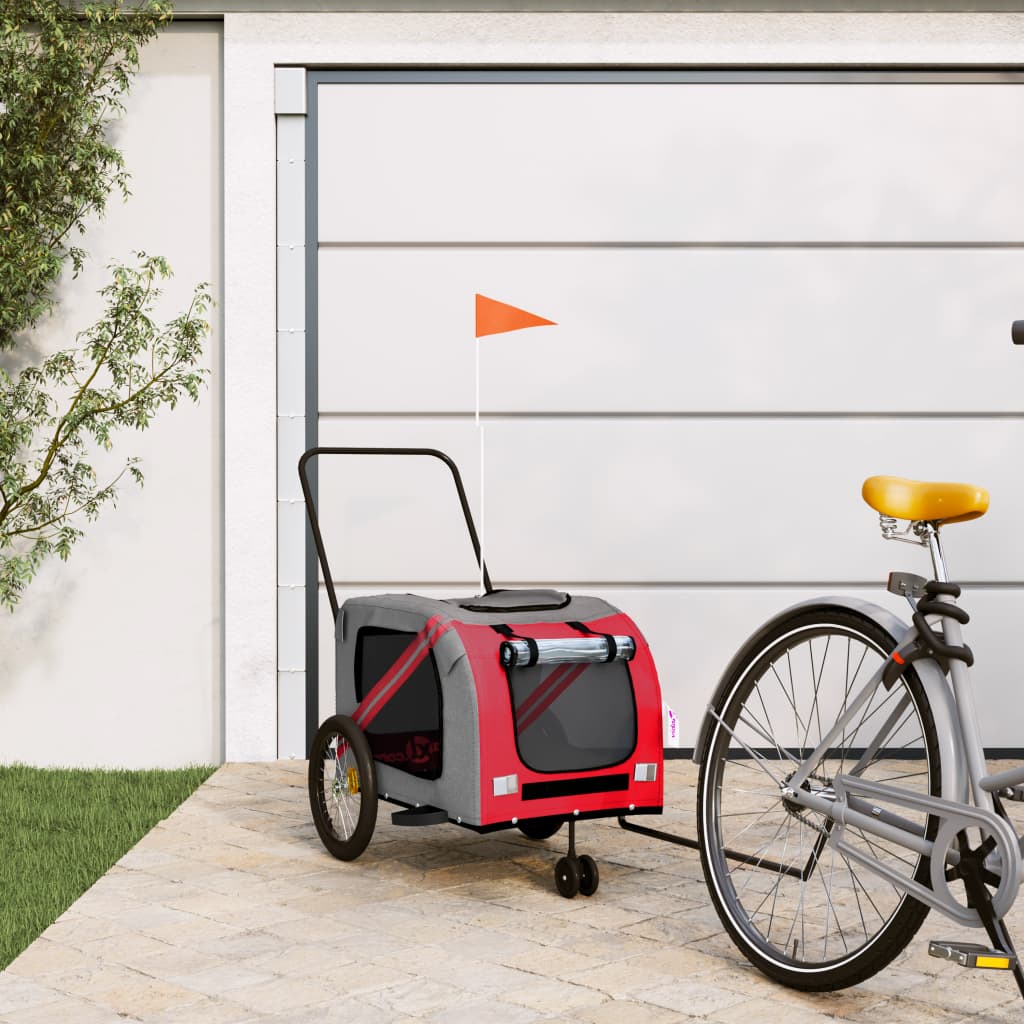 vidaXL Pet Bike Trailer Red and Grey Oxford Fabric and Iron 1