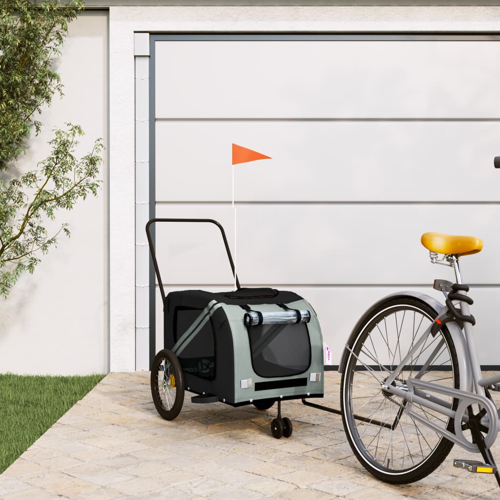 vidaXL Pet Bike Trailer and Grey Oxford Fabric and Iron Depth 68 cm