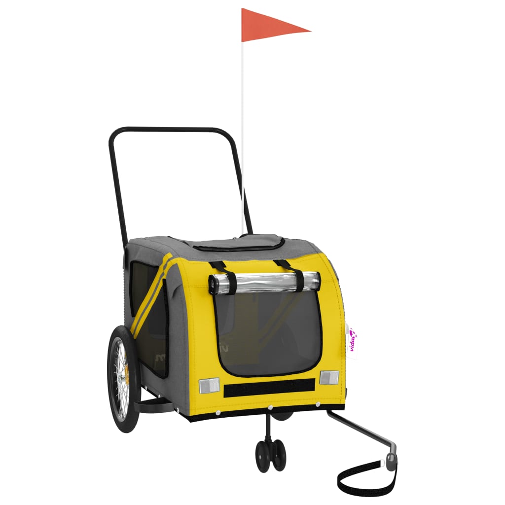Pet Bike Trailer and Grey Oxford Fabric and Iron Depth 68 cm Yellow