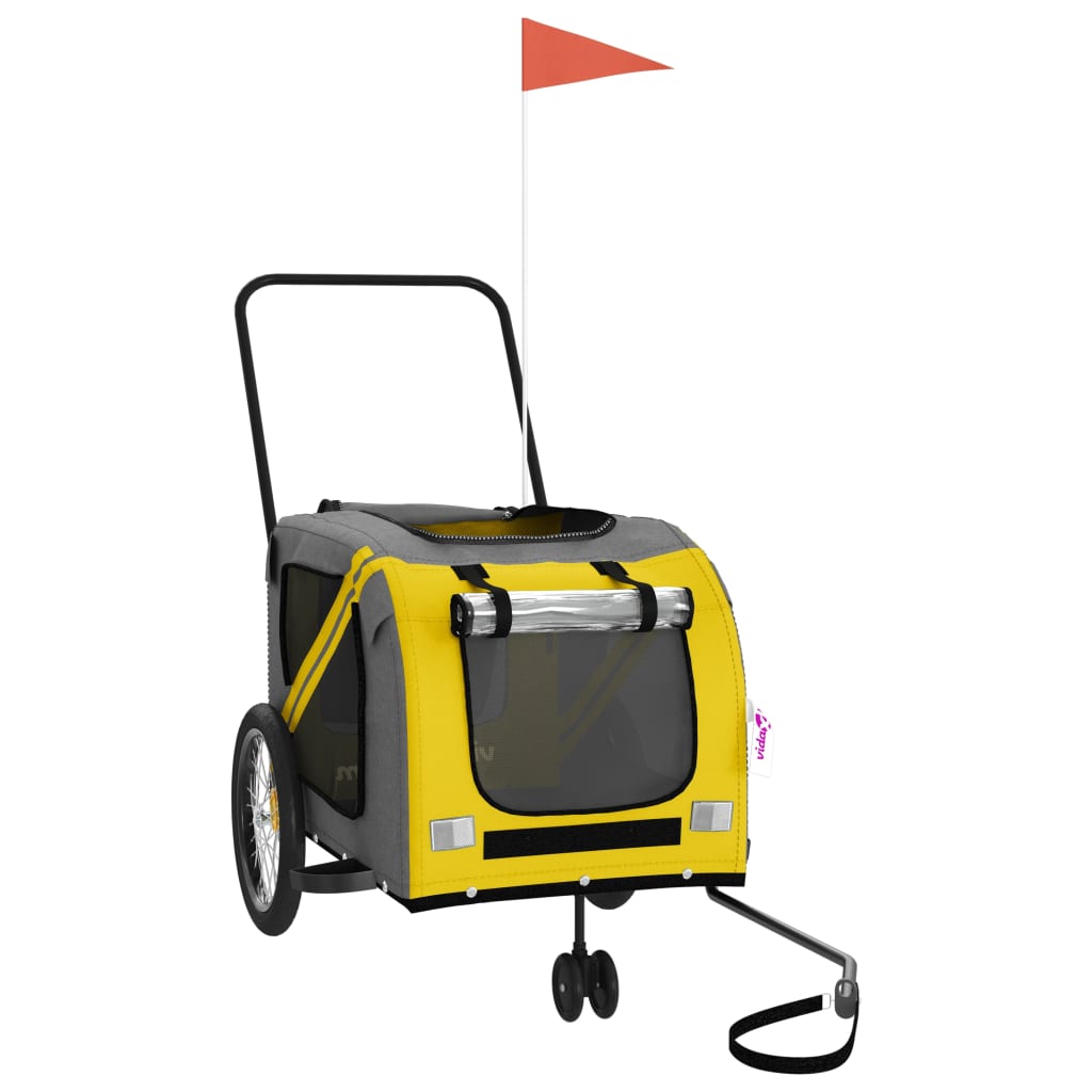 Pet Bike Trailer and Grey Oxford Fabric and Iron Depth 68 cm Yellow